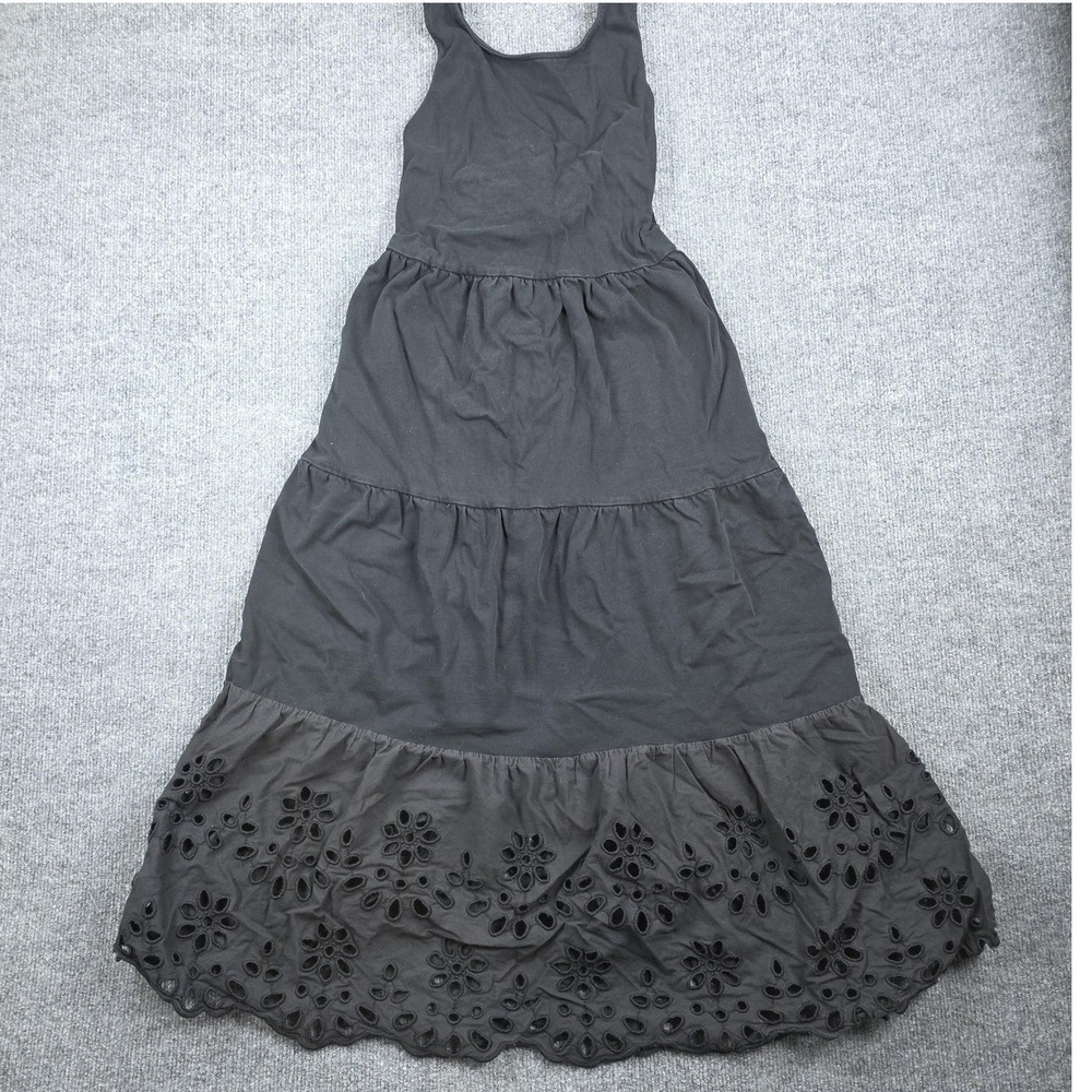 J.Crew Dress Womens S Black Eyelet Embroidered Tiered Midi Sundress Boho L7712